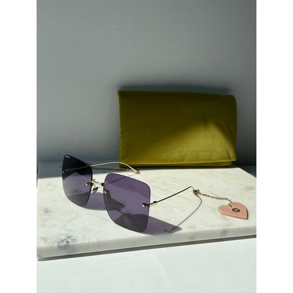 NEW Gucci GG1147S Earring Blue Square Rimless Sunglasses $725 main image 8